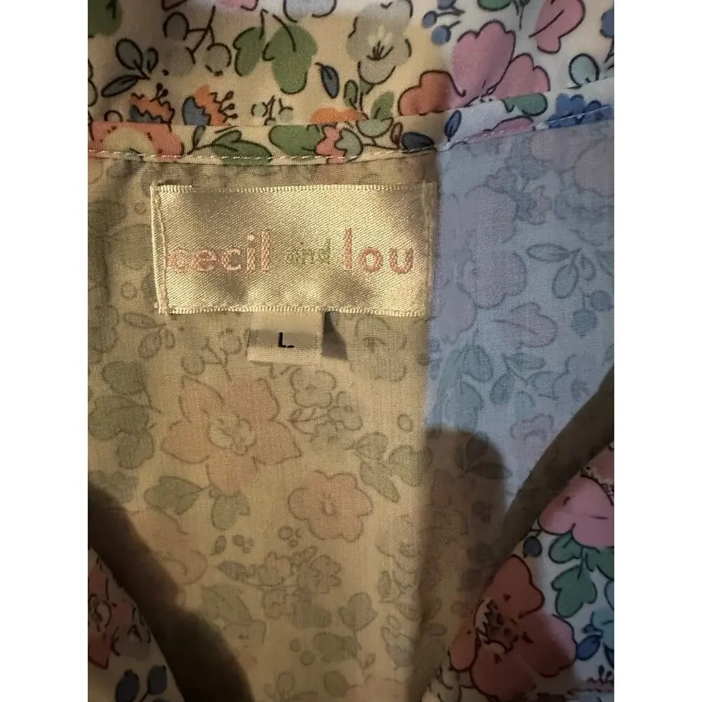 Cecil and Lou pink and blue liberty print pajama nightshirt women's large - Picture 3 of 4